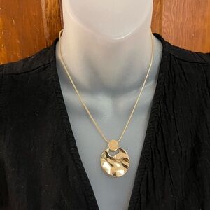 Vintage Necklace Gold Tone Textured Disc Pendant 16” Plus 3” Extension Bright